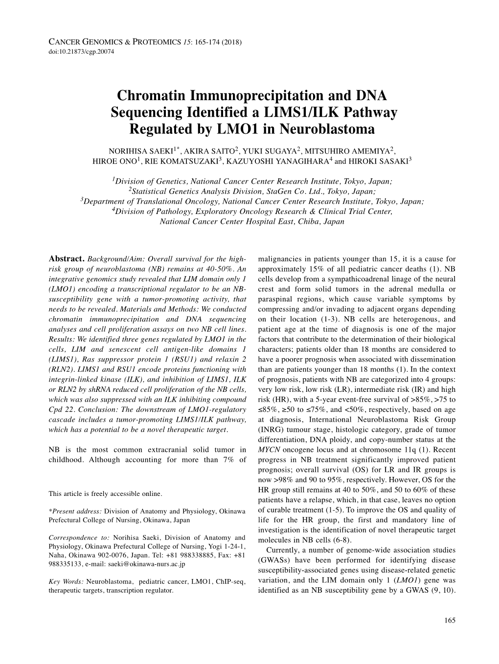 Chromatin Immunoprecipitation and DNA Sequencing Identified A