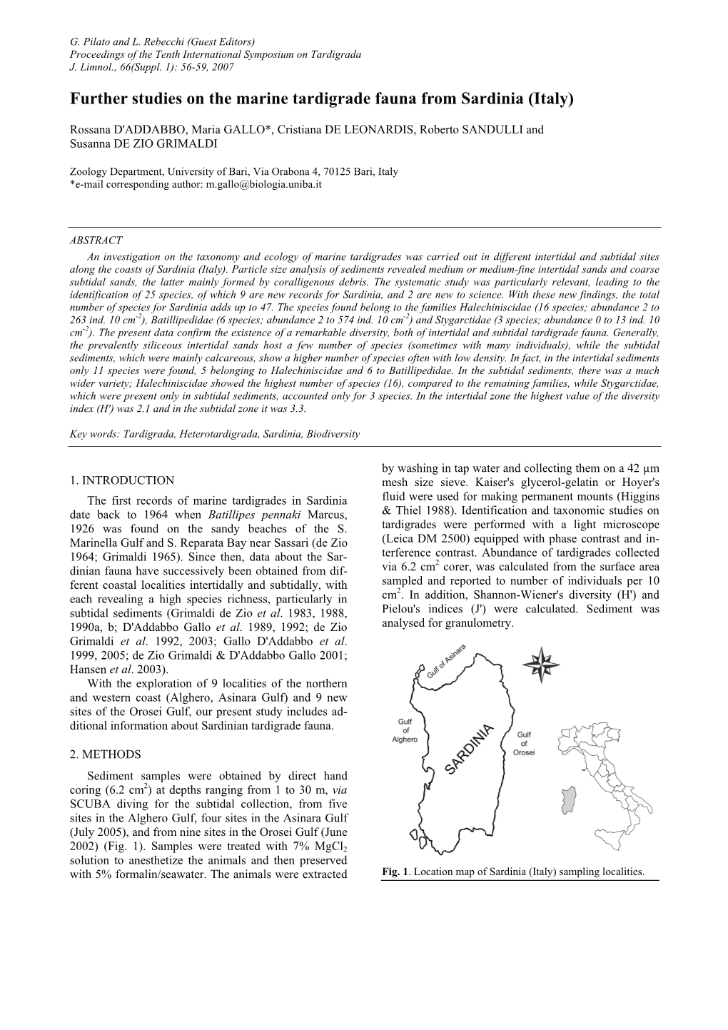 Further Studies on the Marine Tardigrade Fauna from Sardinia (Italy)