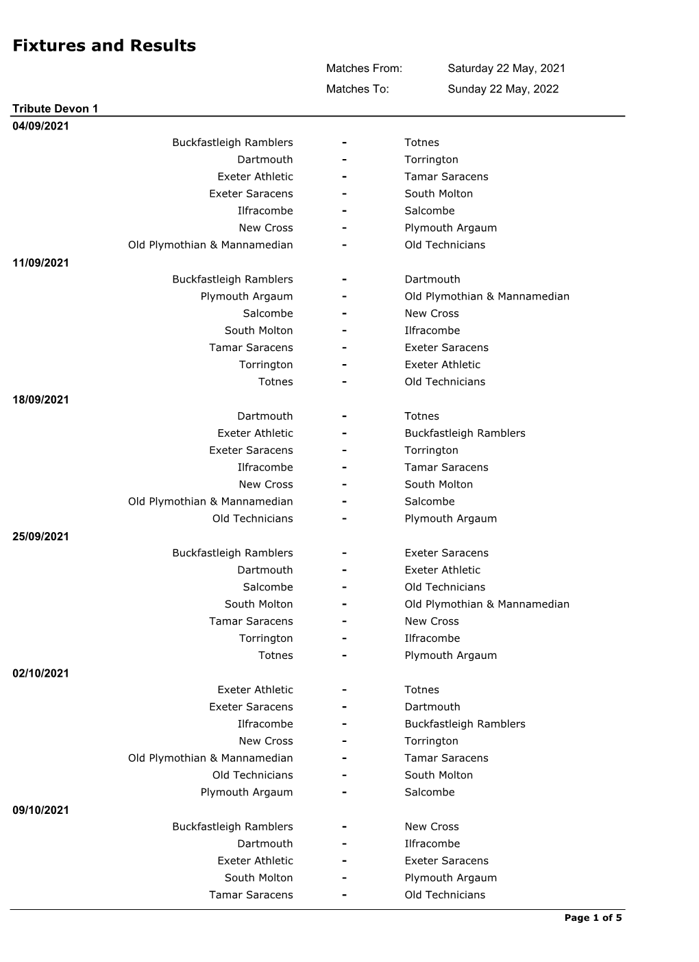 Fixtures and Results