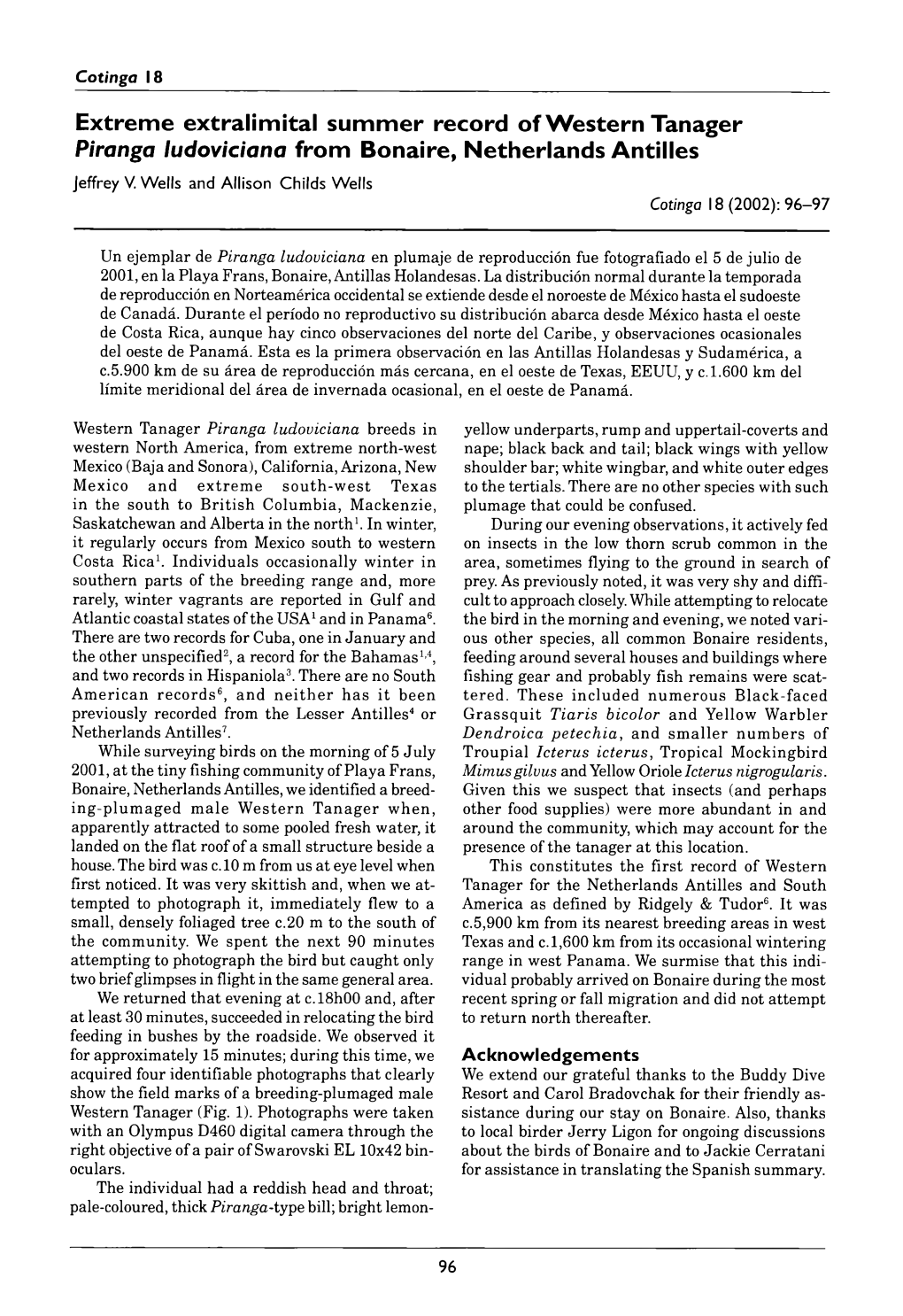 Extreme Extralimital Summer Record of Western Tanager Piranga