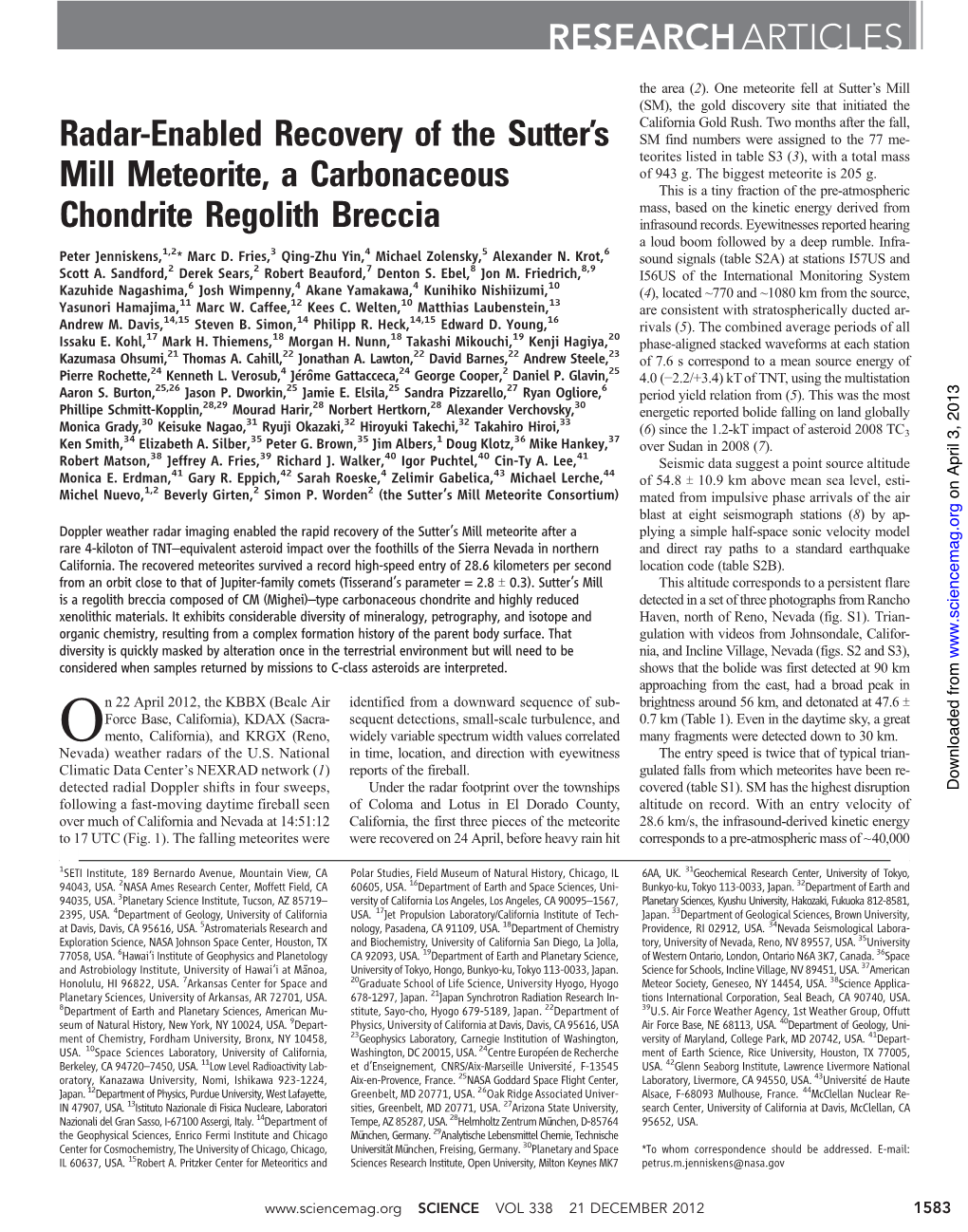 Radar-Enabled Recovery of the Sutter's Mill Meteorite, A