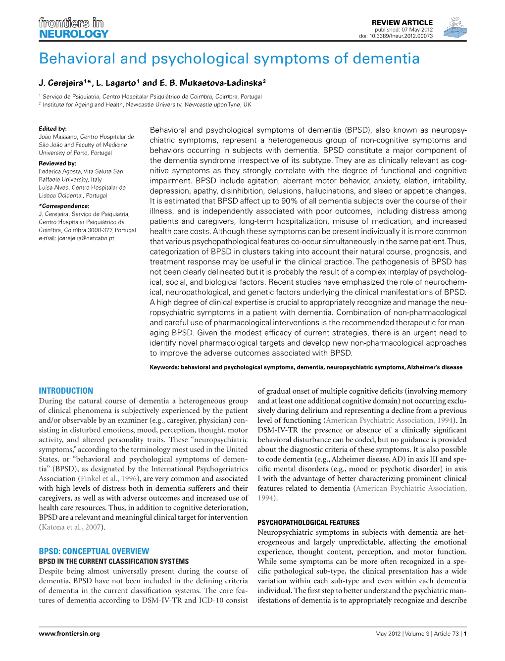 Behavioral and Psychological Symptoms of Dementia