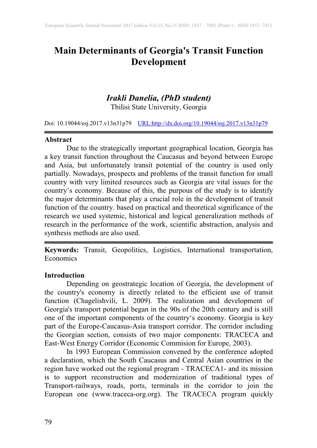 Determinants of Georgia's Transit Function Development