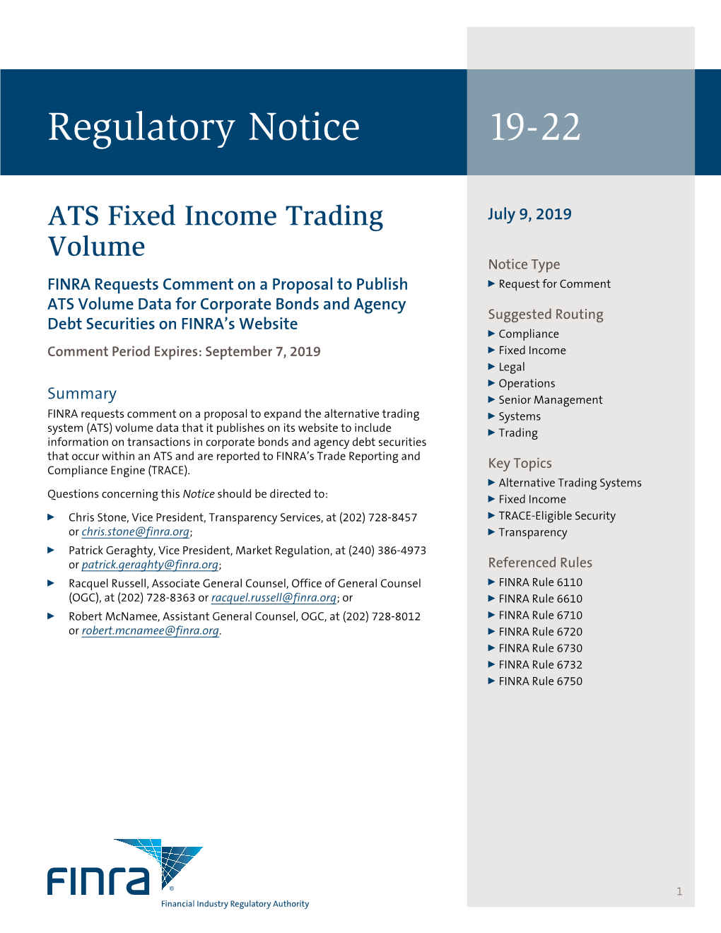 Regulatory Notice 19-22