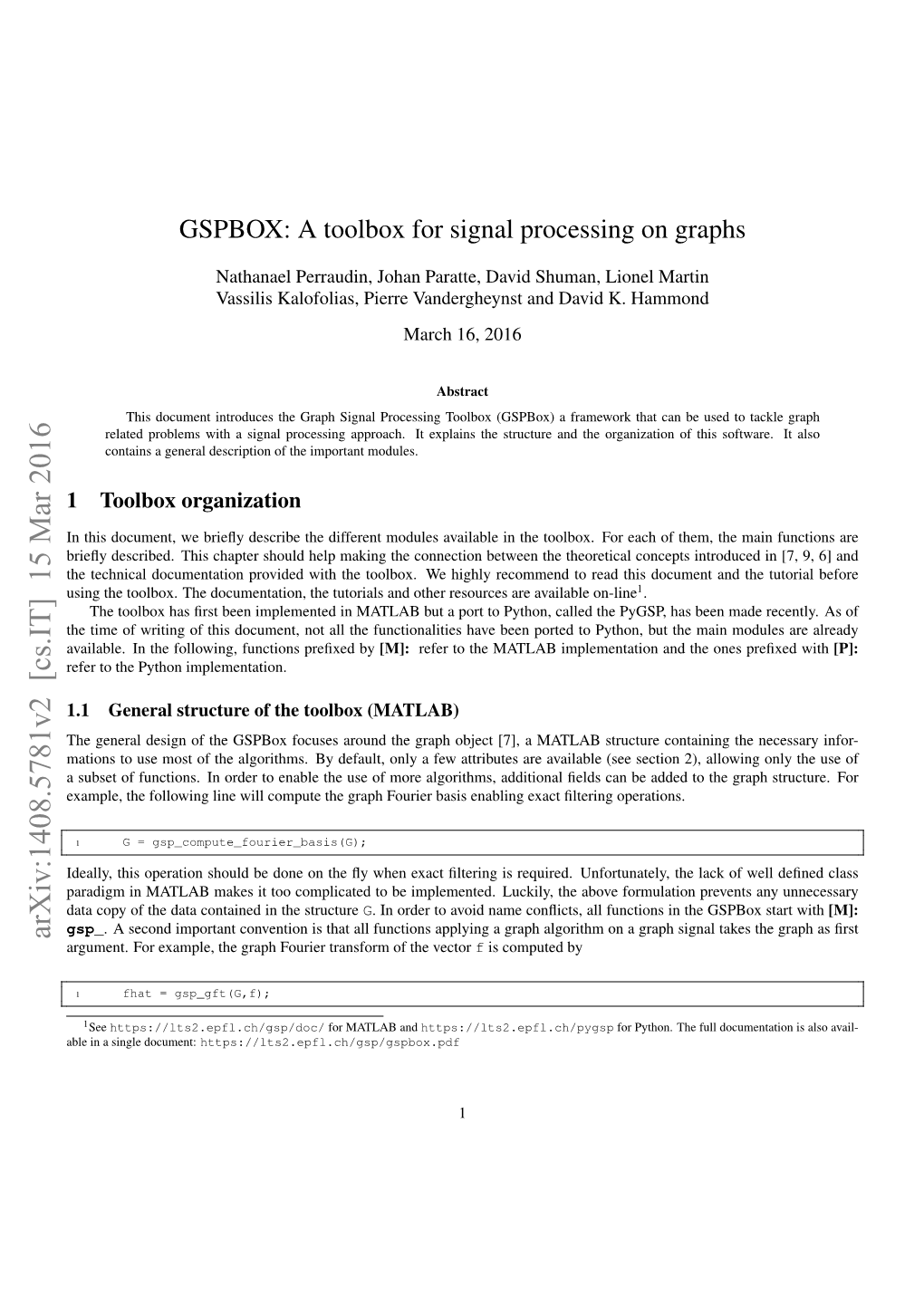 GSPBOX: a Toolbox for Signal Processing on Graphs