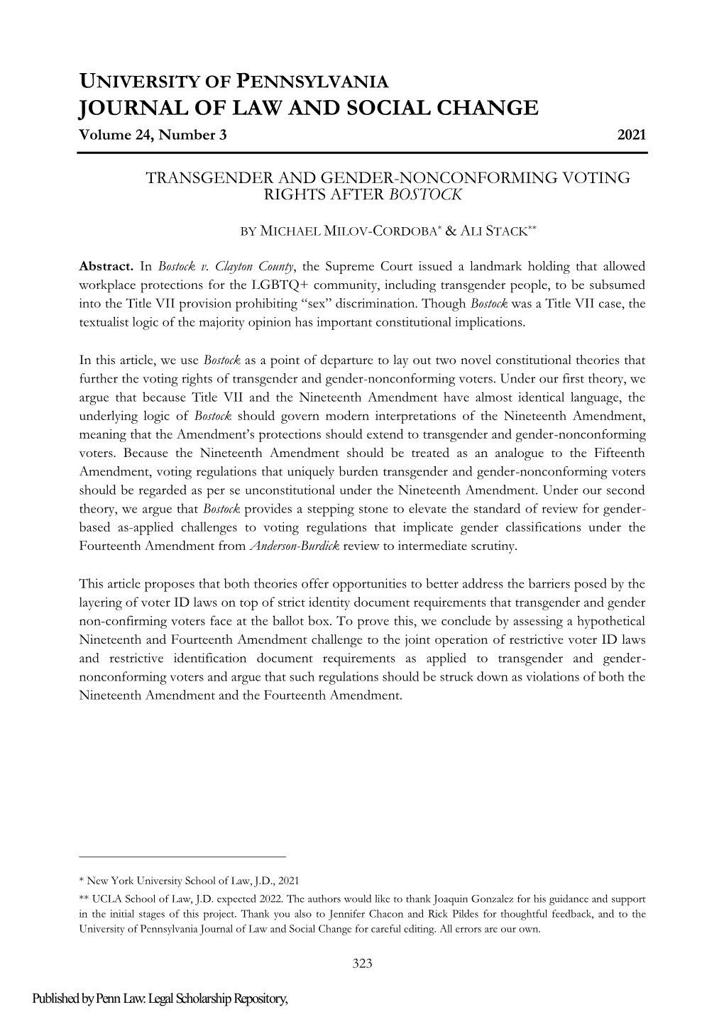 Transgender and Gender-Nonconforming Voting Rights After Bostock