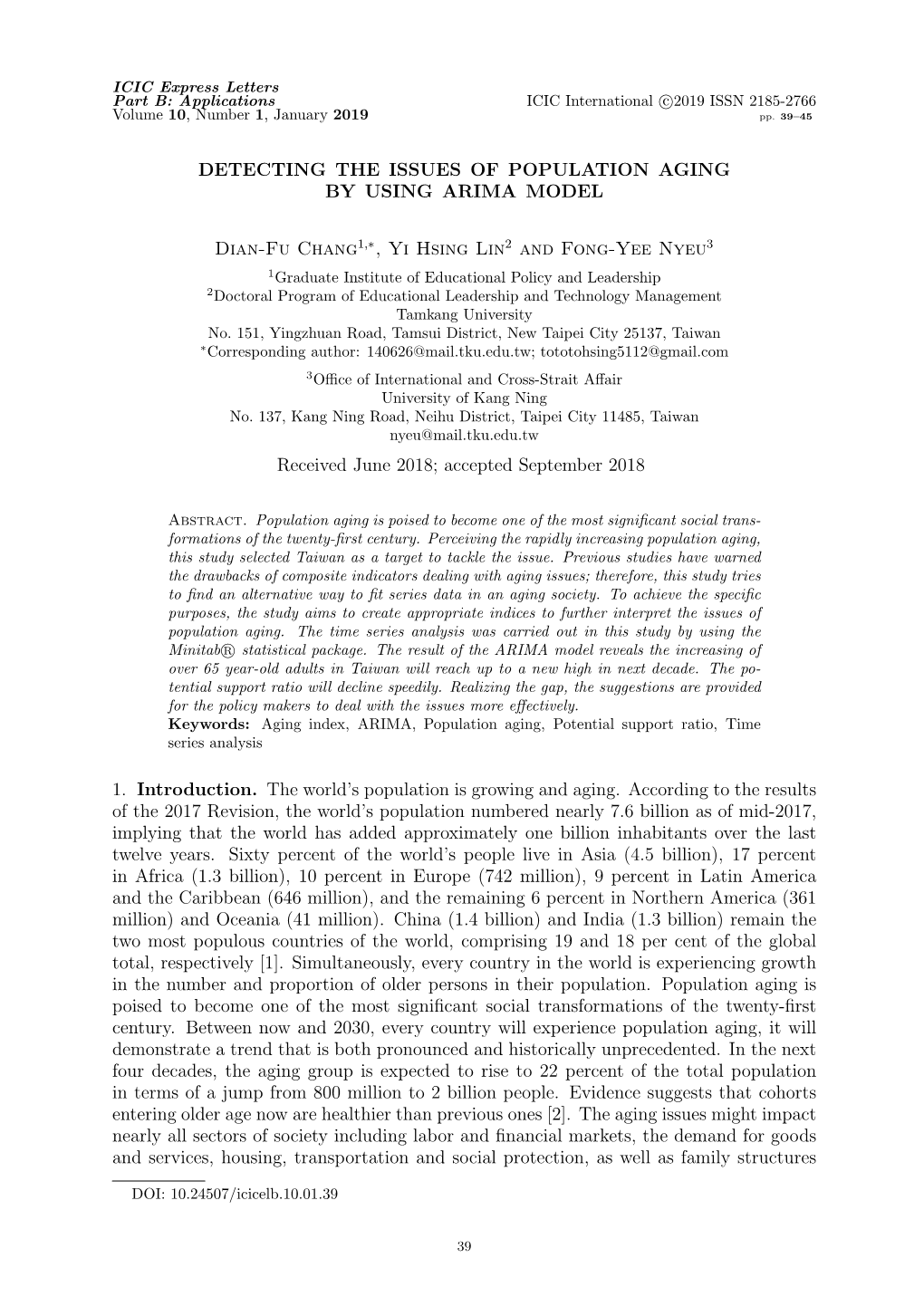 Detecting the Issues of Population Aging by Using Arima Model