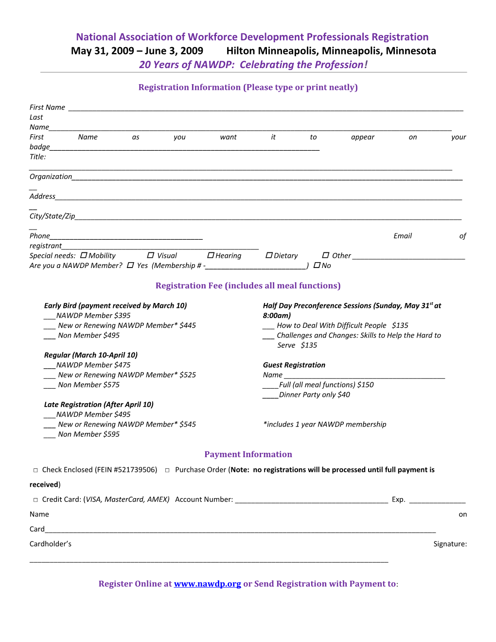 NAWDP 2002 Annual Conference Presenter Registration Form