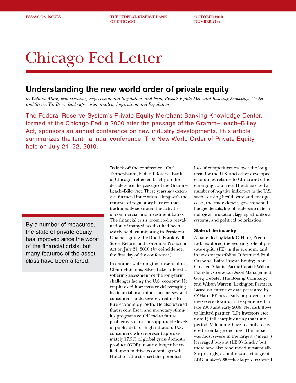 Chicago Fed Letter: Understanding the New World Order of Private