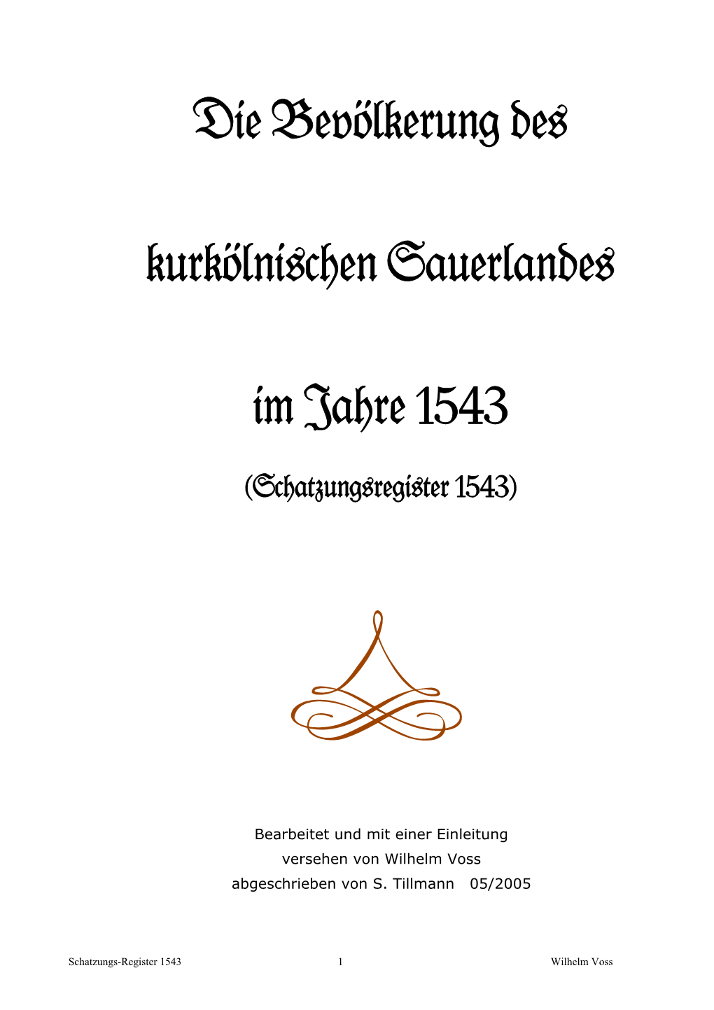 Schatzungsregister 1543 Des Kurkölnischen Sauerlandes