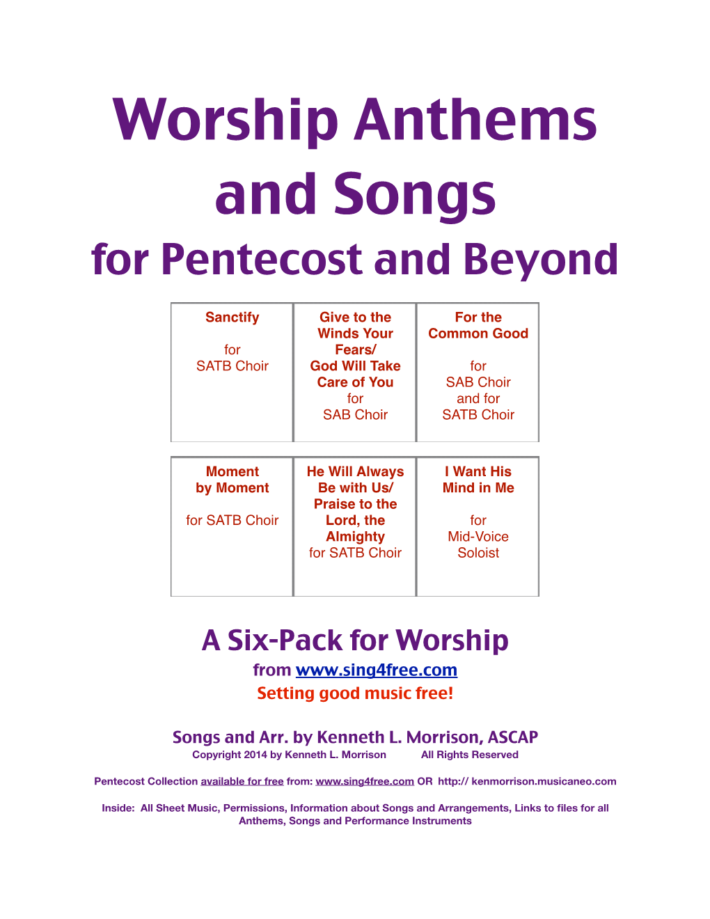 Worship Anthems and Songs for Pentecost and Beyond: a Six-Pack