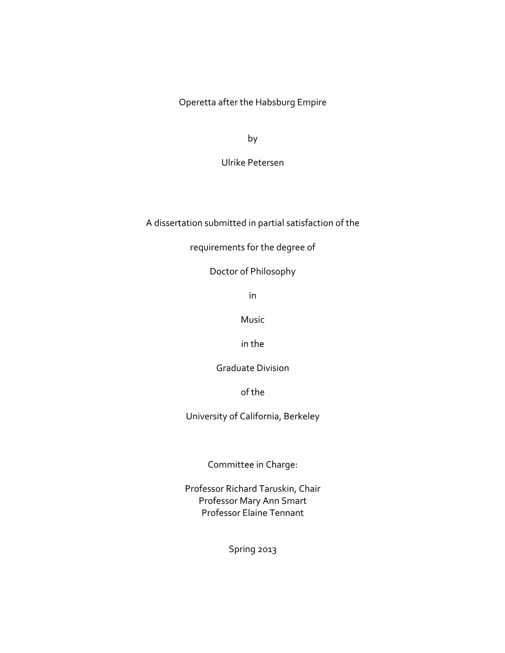 Operetta After the Habsburg Empire by Ulrike Petersen a Dissertation