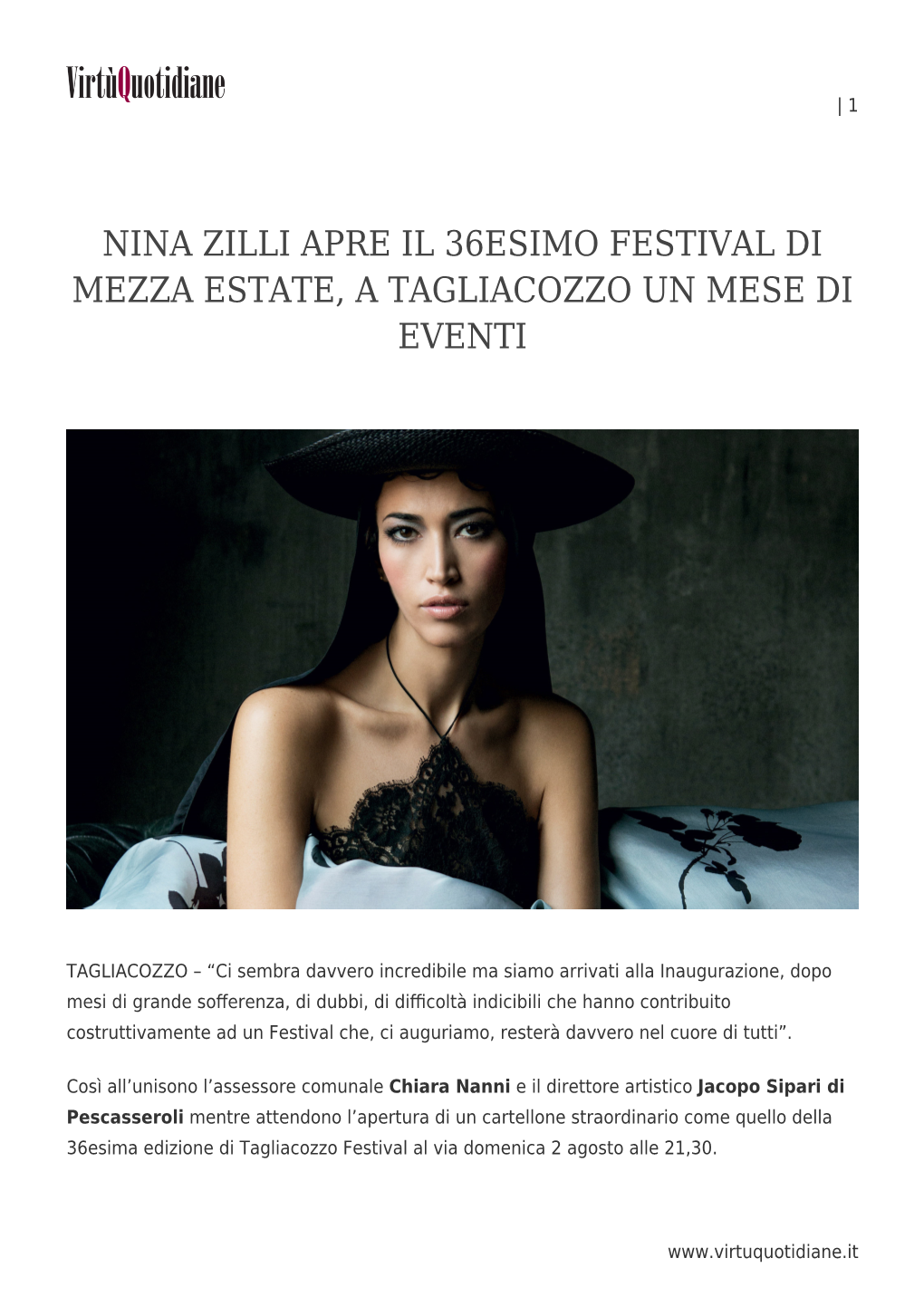 Nina Zilli Apre Il 36Esimo Festival Di Mezza Estate, a Tagliacozzo Un Mese Di Eventi