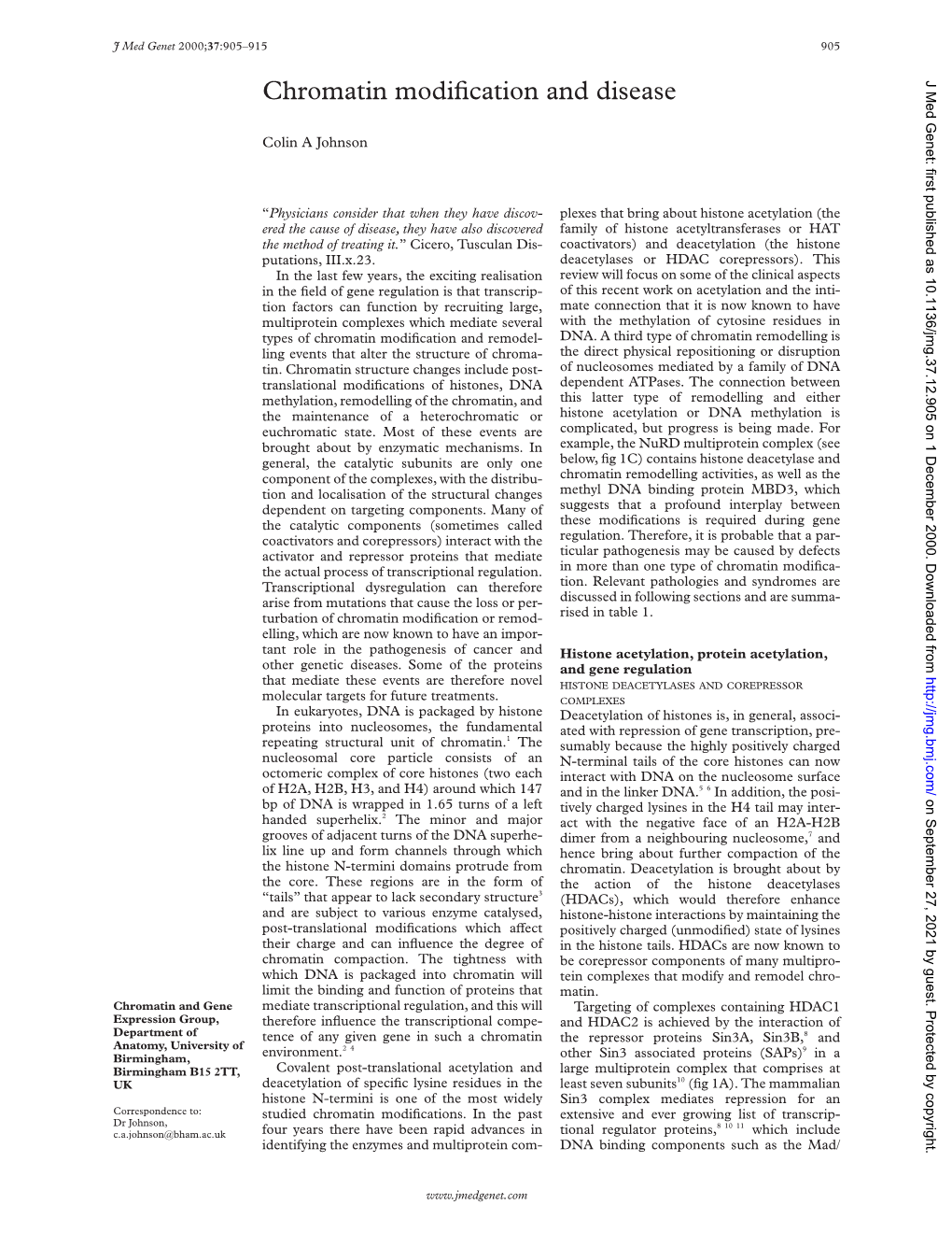 Chromatin Modification and Disease