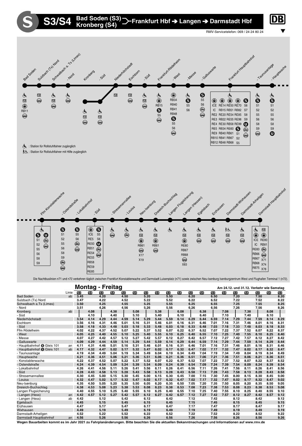 S3/S4 Kronberg (S4) Bad Soden (S3) Frankfurt Hbf Langen Darmstadt Hbf Montag