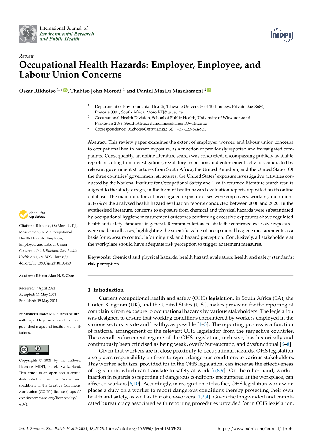 Occupational Health Hazards: Employer, Employee, and Labour Union Concerns