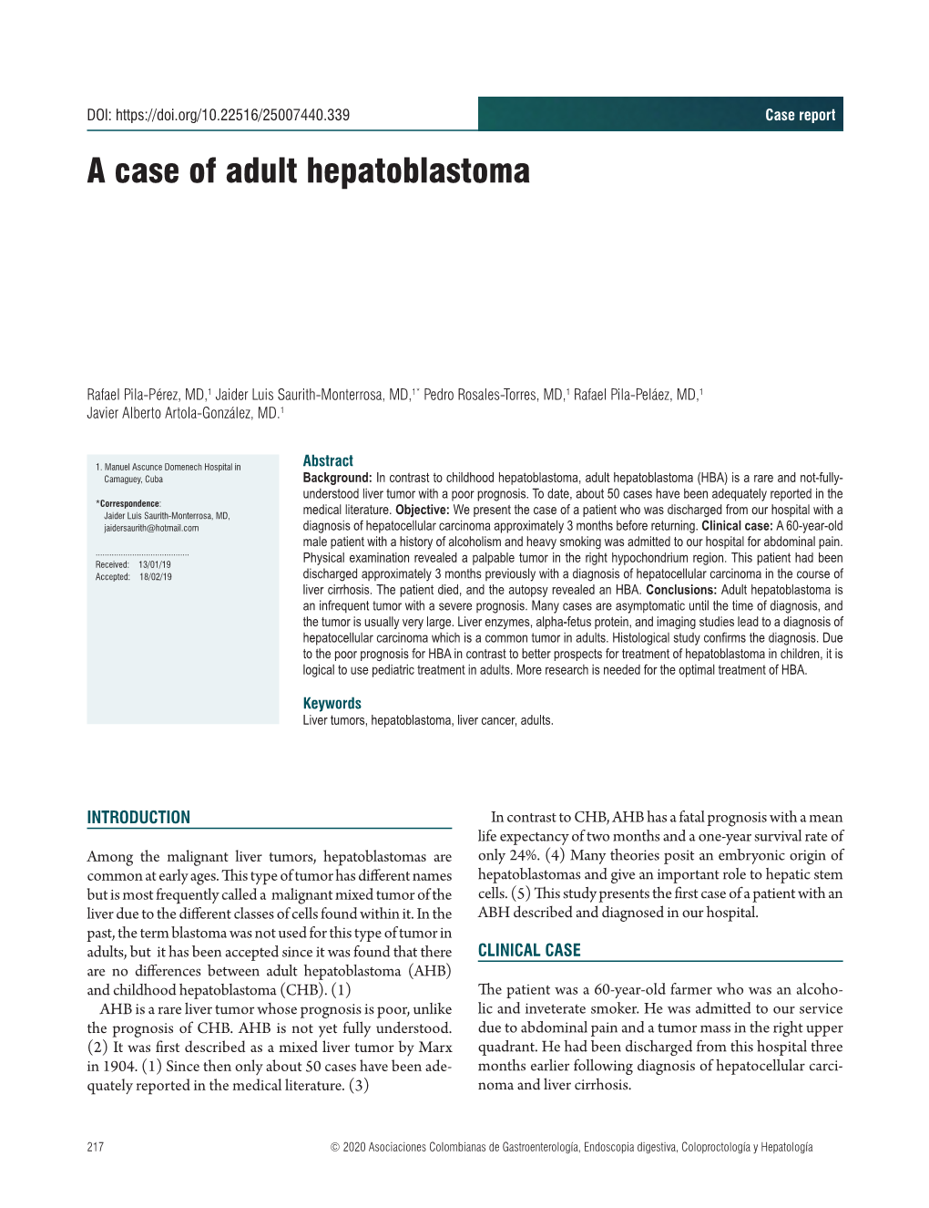 A Case of Adult Hepatoblastoma