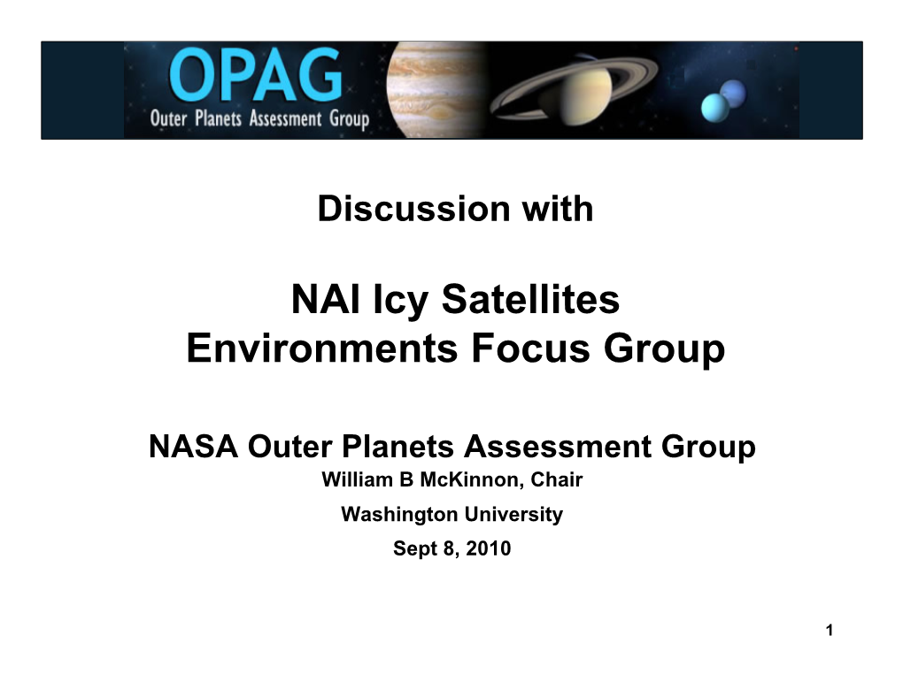 NAI Icy Satellites Environments Focus Group
