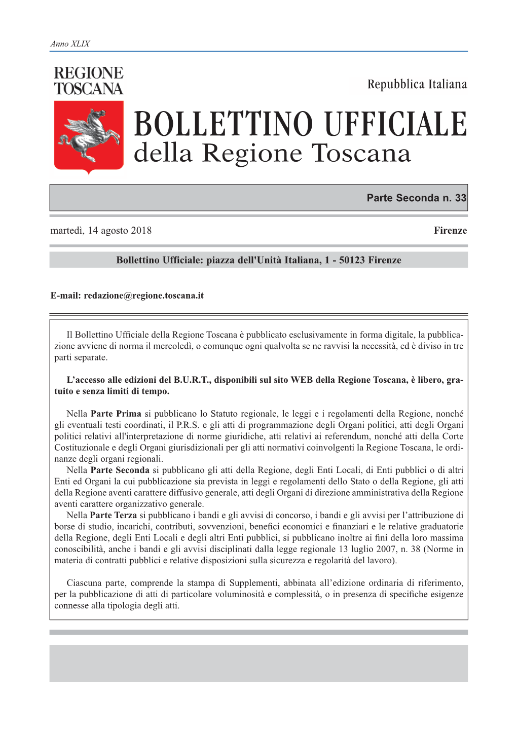 BOLLETTINO UFFICIALE Della Regione Toscana