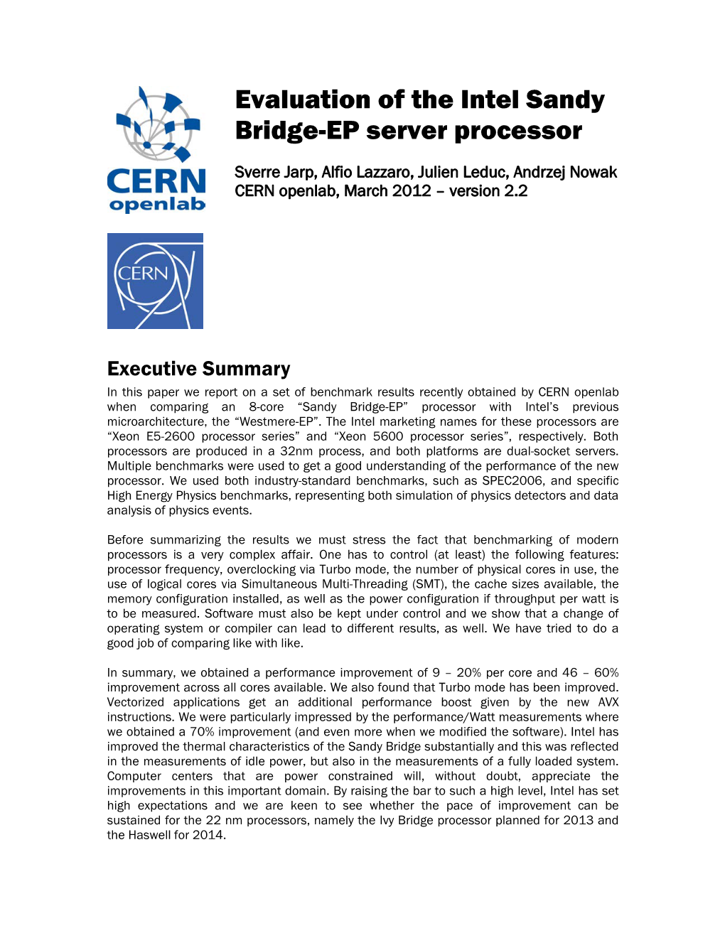 Evaluation of the Intel Sandy Bridge-EP Server Processor