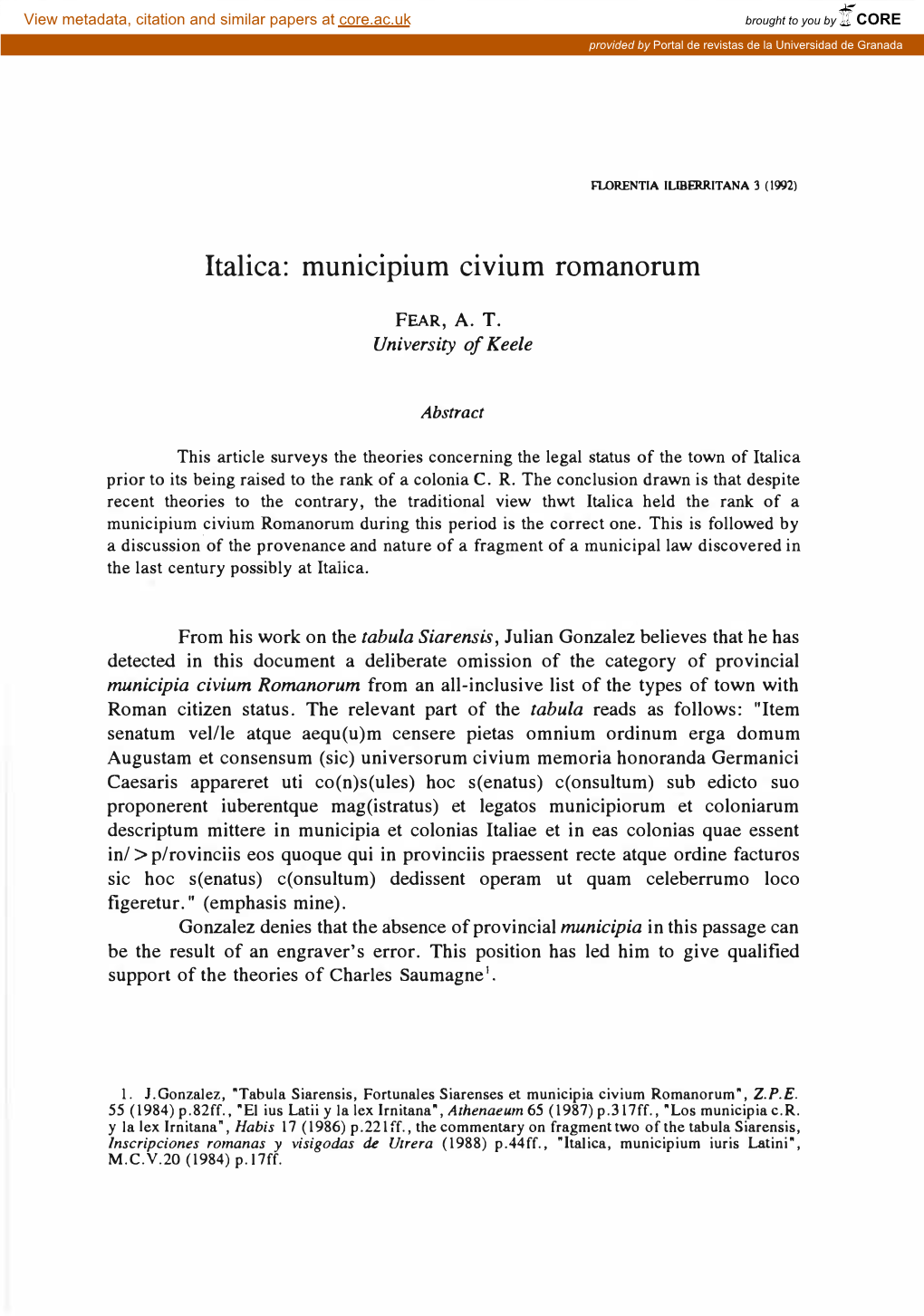 Italica: Municipium Civium Romanorum