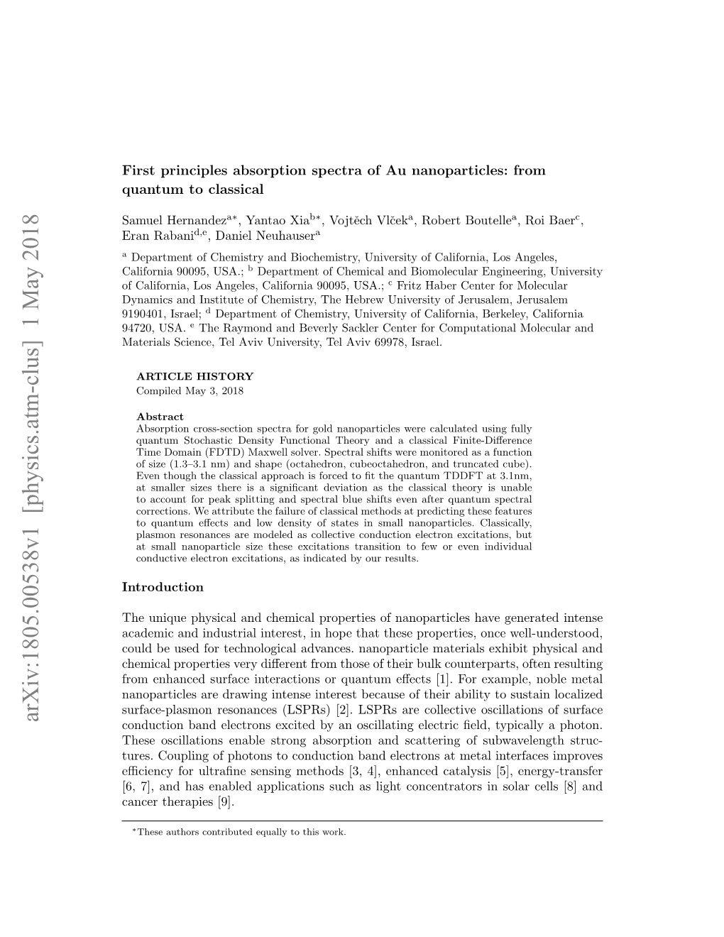 Arxiv:1805.00538V1 [Physics.Atm-Clus] 1 May 2018 Conduction Band Electrons Excited by an Oscillating Electric ﬁeld, Typically a Photon