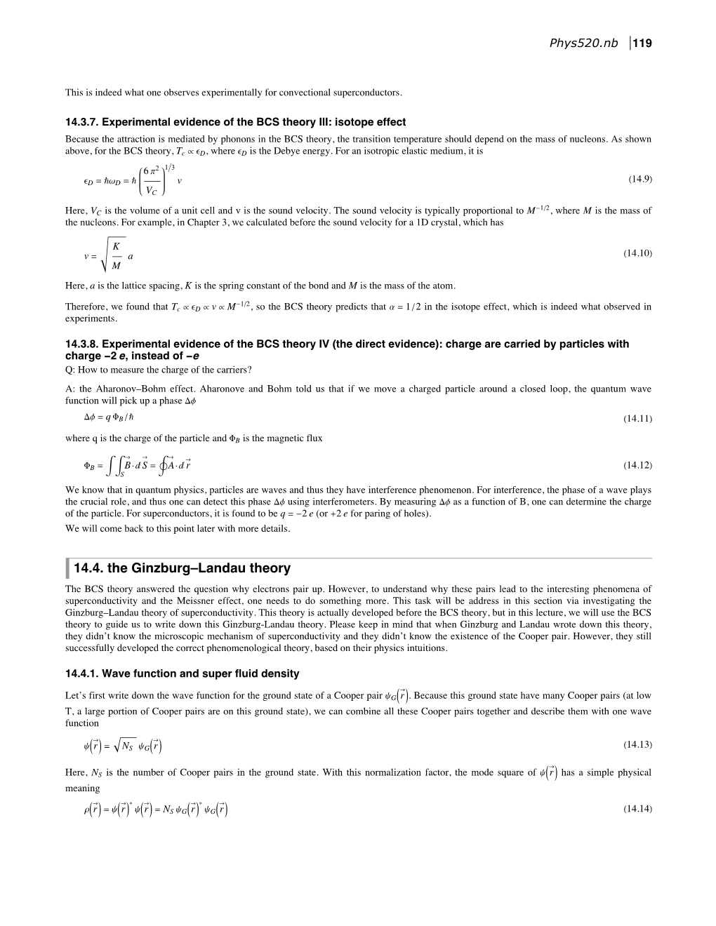 14.4. the Ginzburg–Landau Theory the BCS Theory Answered the Question Why Electrons Pair Up