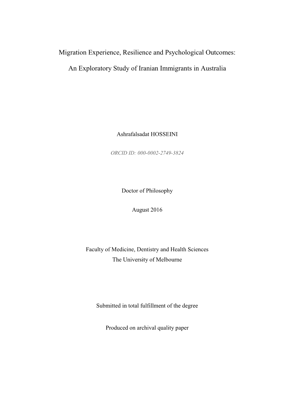 An Exploratory Study of Iranian Immigrants in Australia