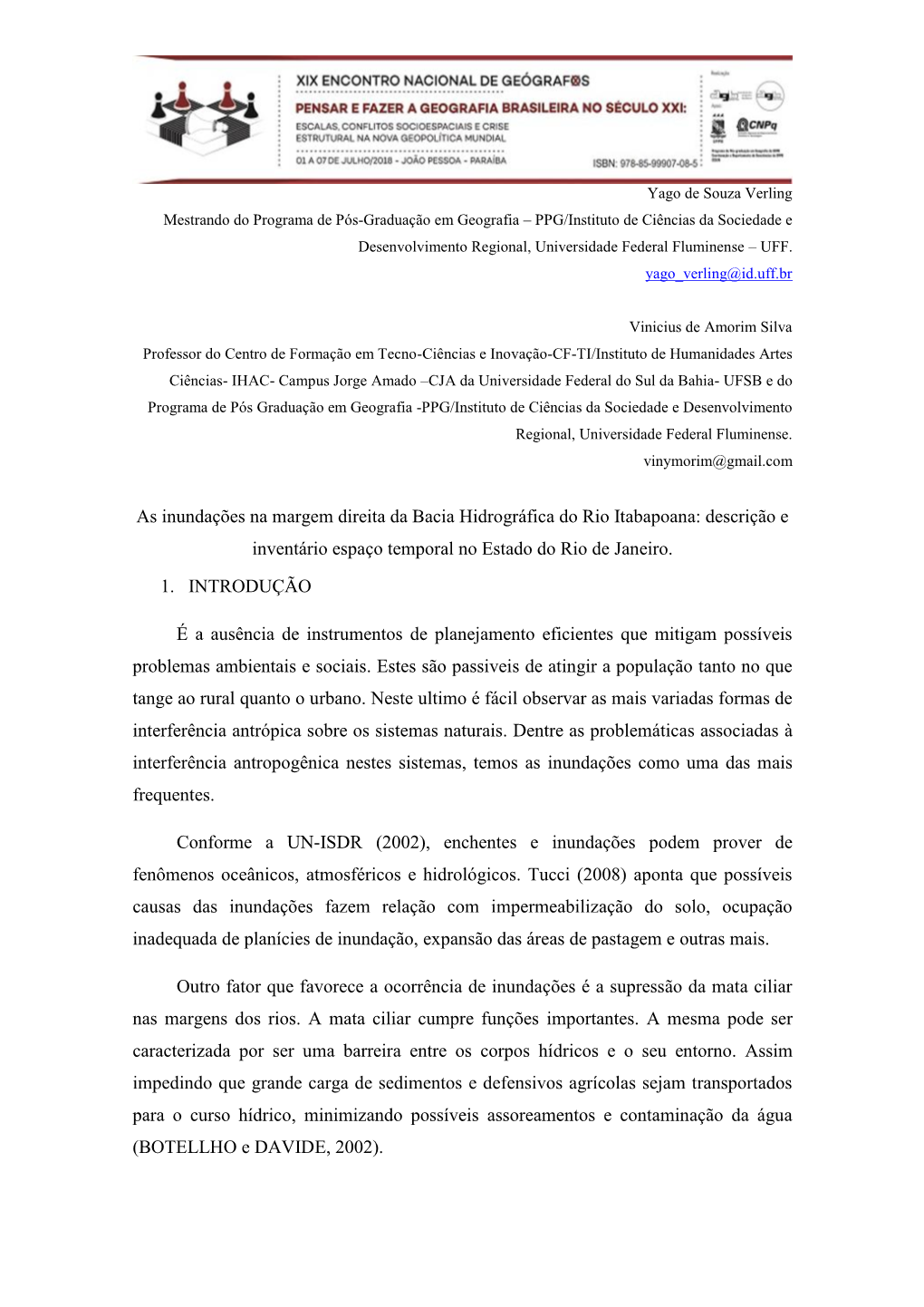 As Inundações Na Margem Direita Da Bacia Hidrográfica Do Rio Itabapoana: Descrição E Inventário Espaço Temporal No Estado Do Rio De Janeiro