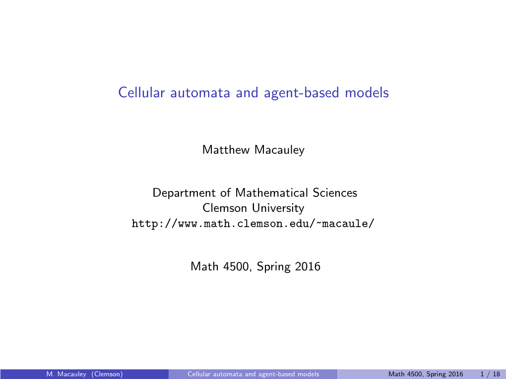 Cellular Automata and Agent-Based Models
