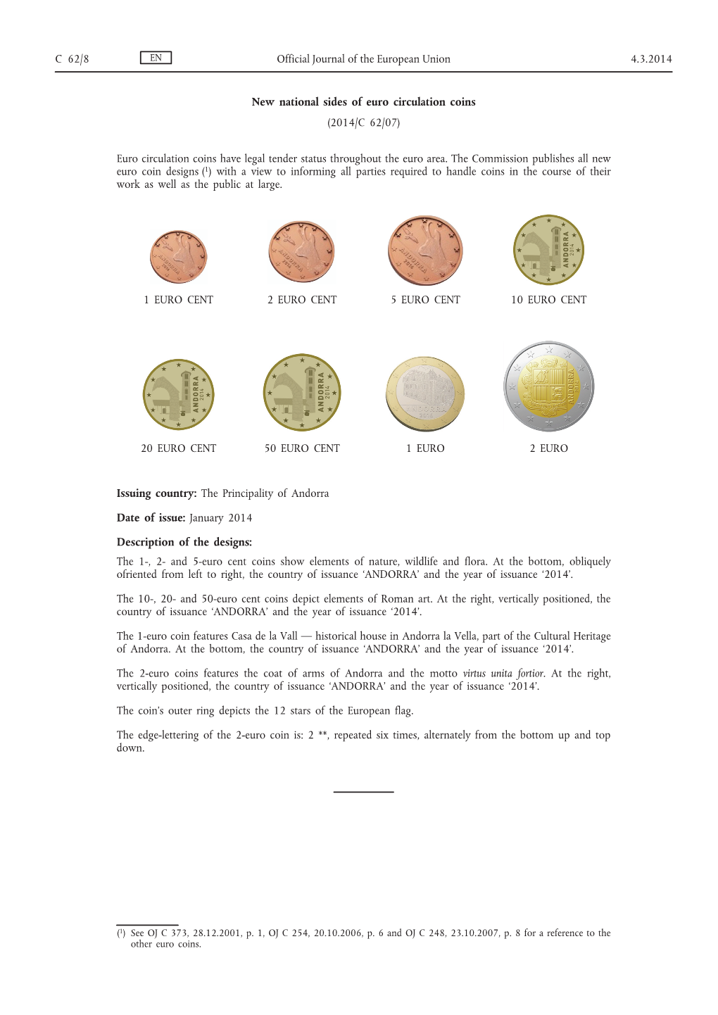 New National Sides of Euro Circulation Coins (2014/C 62/07)