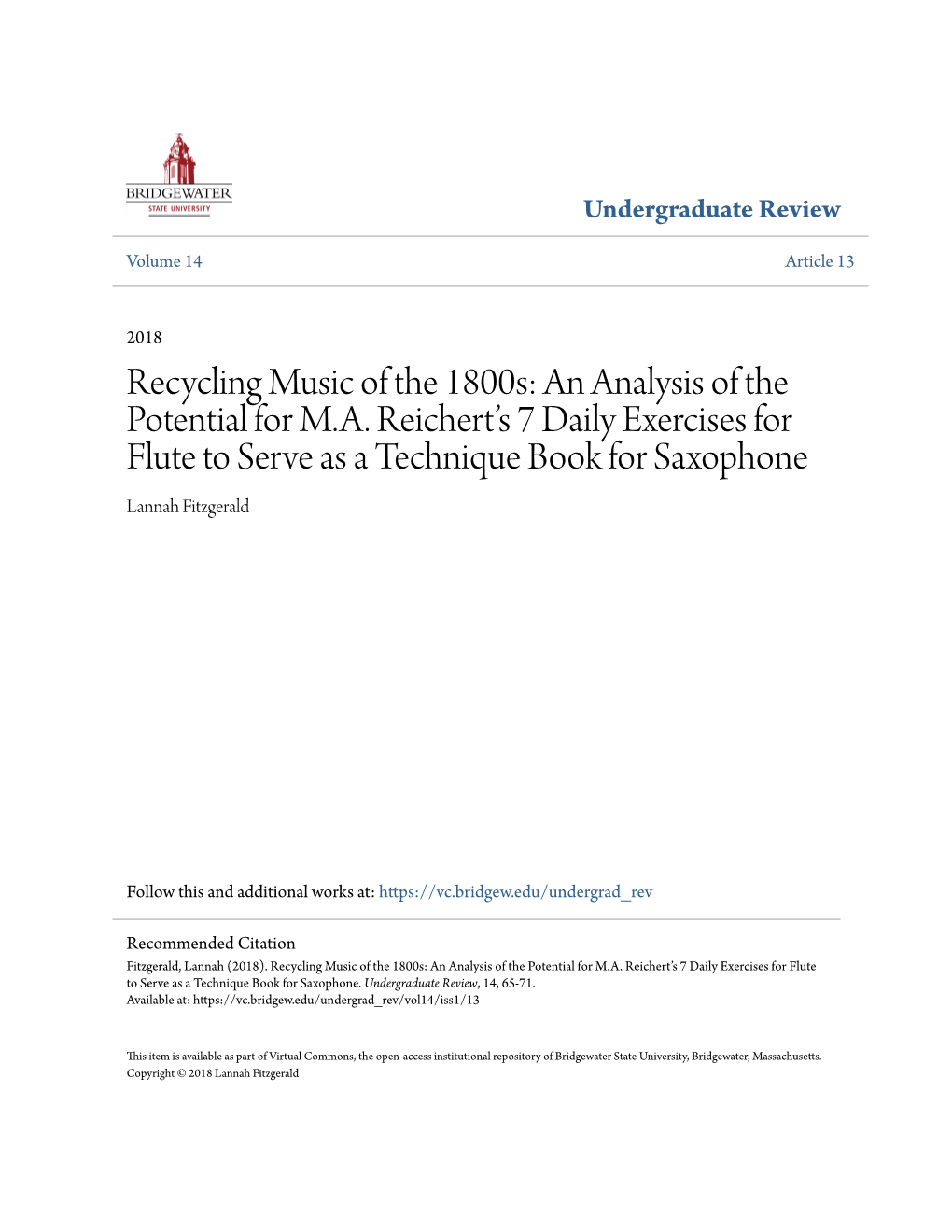 Recycling Music of the 1800S: an Analysis of the Potential for M.A