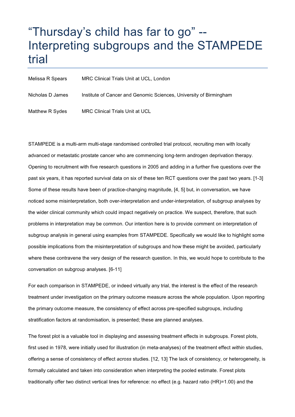 Interpreting Subgroups and the STAMPEDE Trial