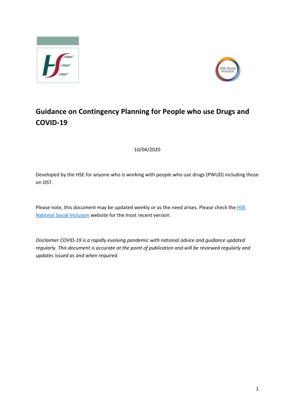 Guidance on Contingency Planning for People Who Use Drugs and COVID-19