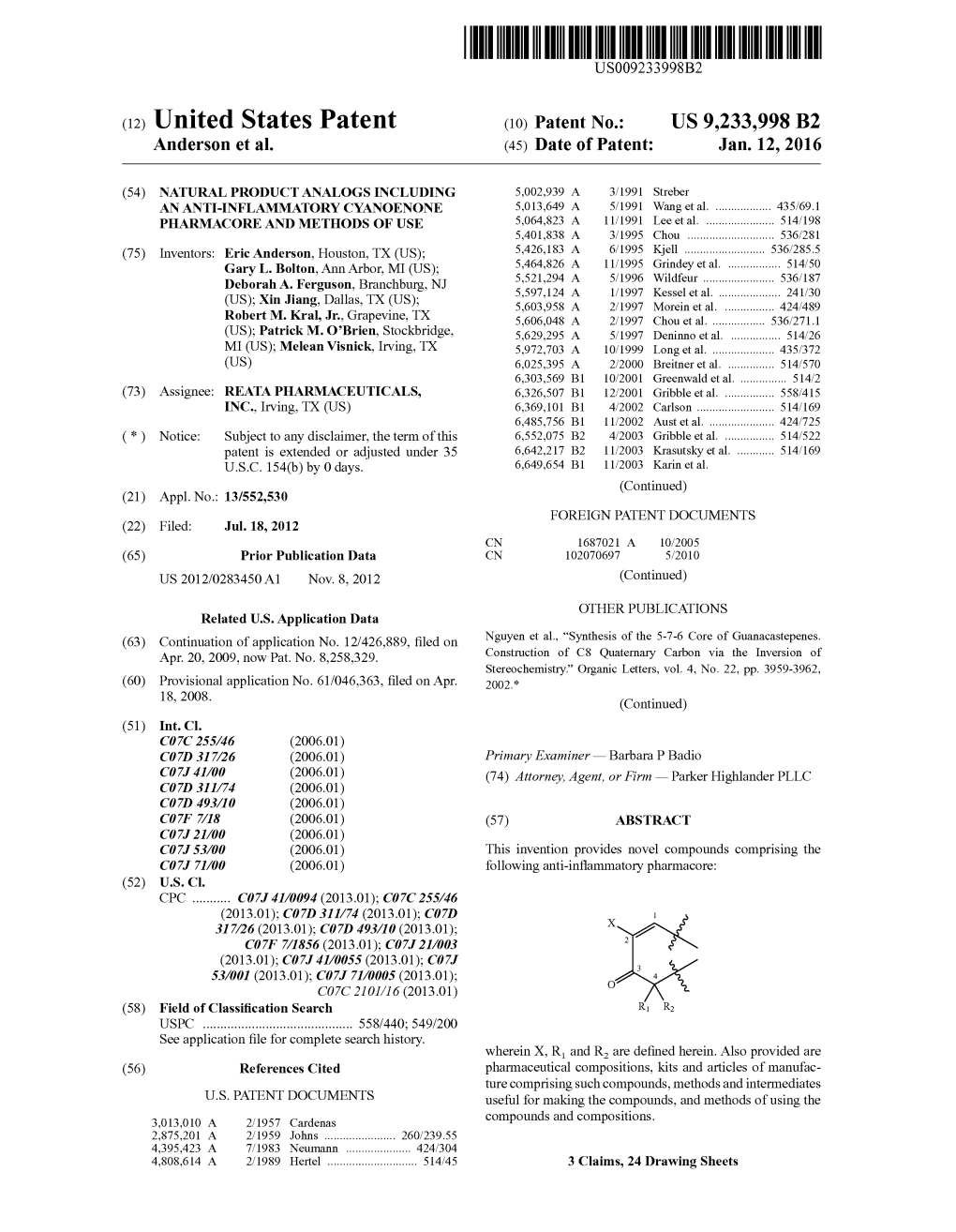 United States Patent (10) Patent No.: US 9.233,998 B2 Anderson Et Al