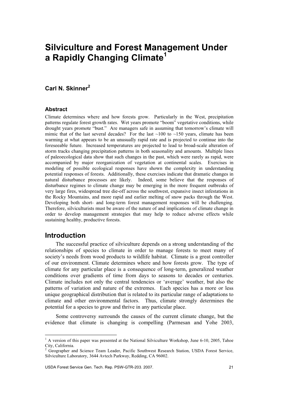 Silviculture and Forest Management Under a Rapidly Changing Climatetp