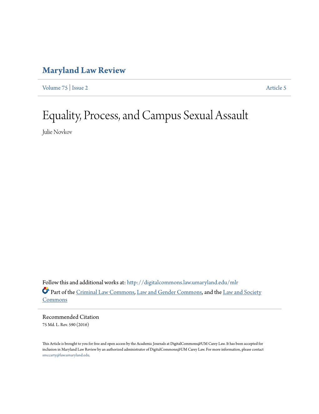 Equality, Process, and Campus Sexual Assault Julie Novkov