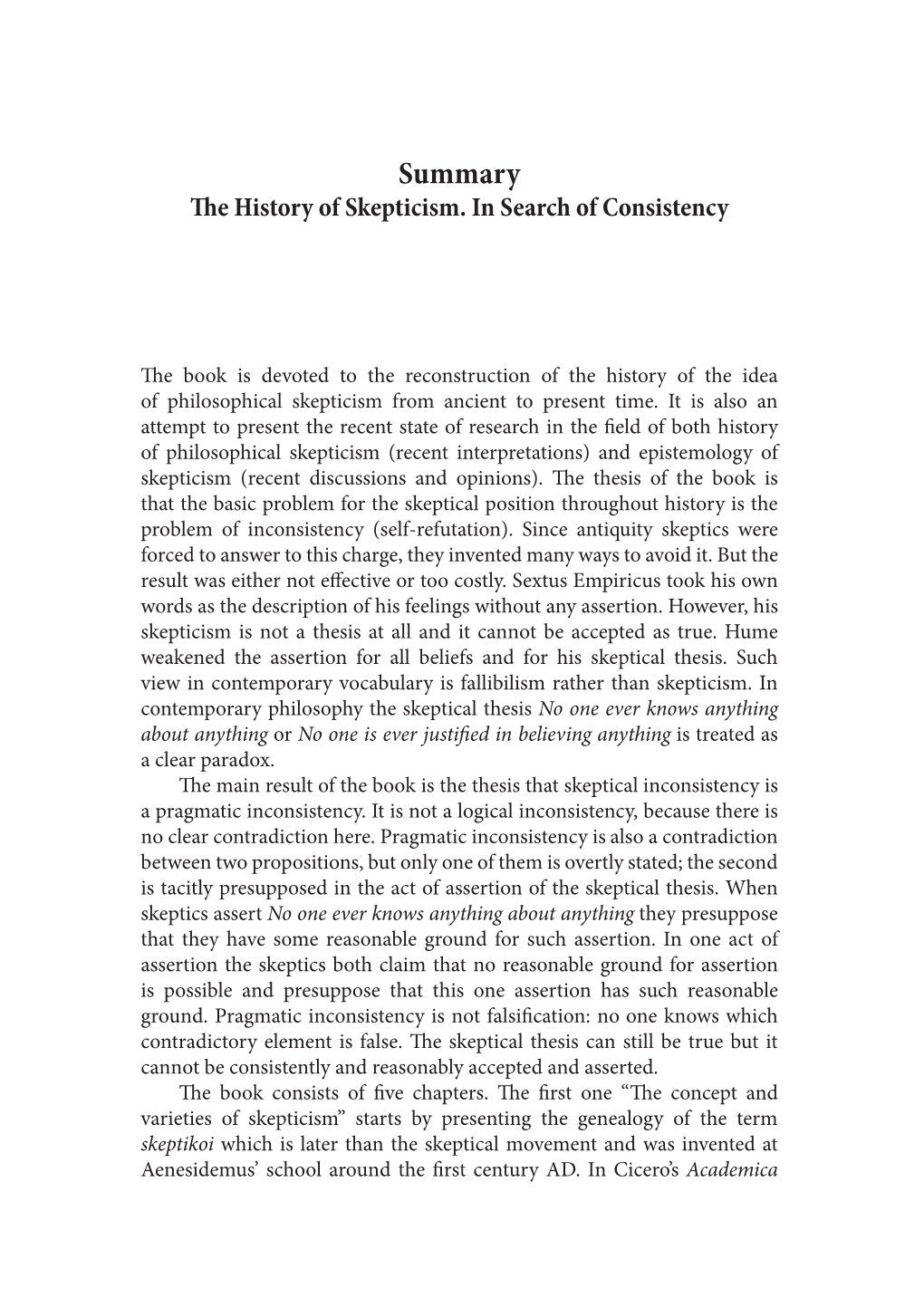 Summary %E History of Skepticism