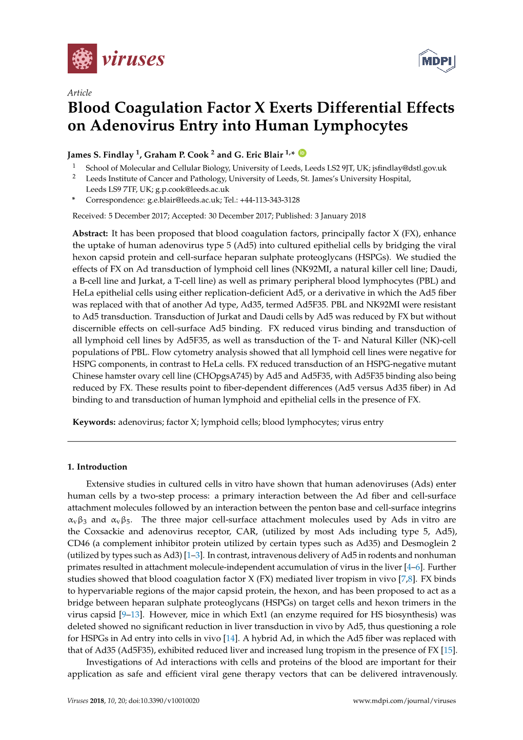 Blood Coagulation Factor X Exerts Differential Effects on Adenovirus Entry Into Human Lymphocytes