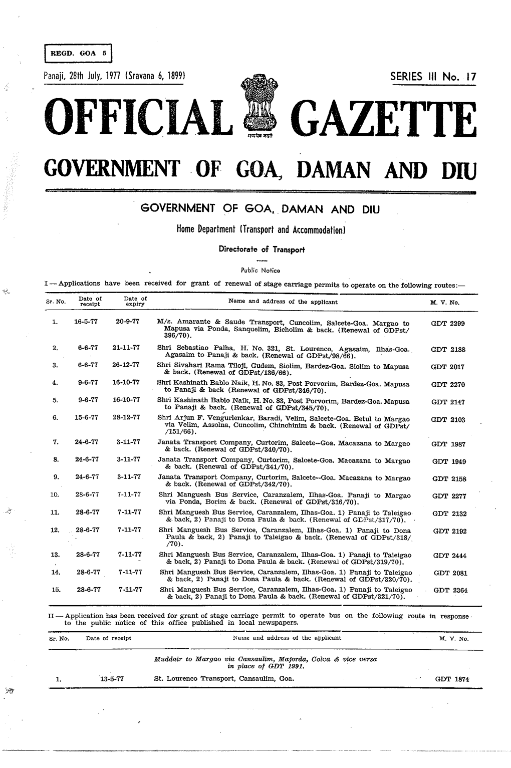 Official Gazette Government ·Of Go~ Daman and Diu