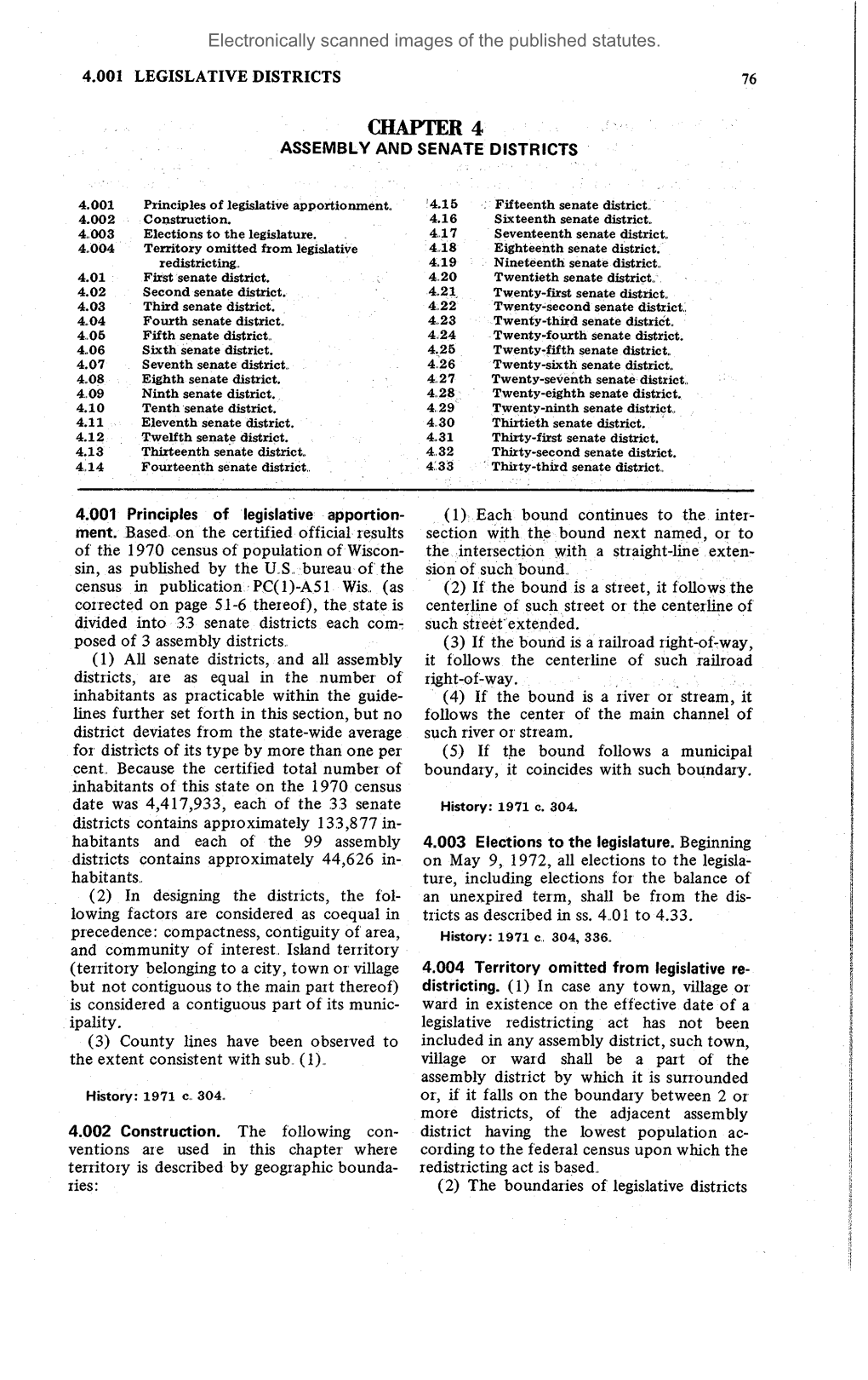 CHAPTER 4' ASSEMBLY and SENATE DISTRICTS Electronically