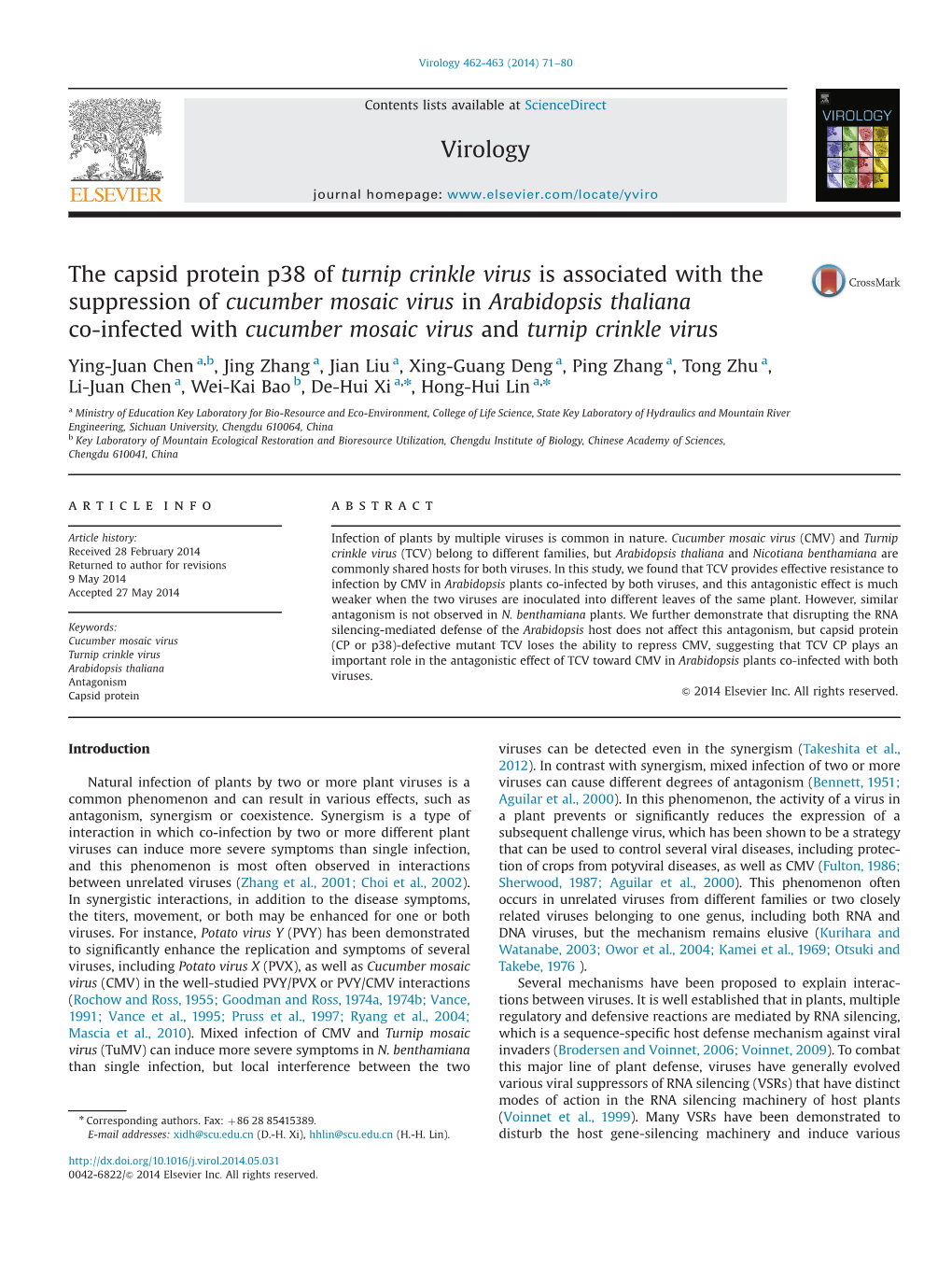 The Capsid Protein P38 of Turnip Crinkle Virus Is Associated with The