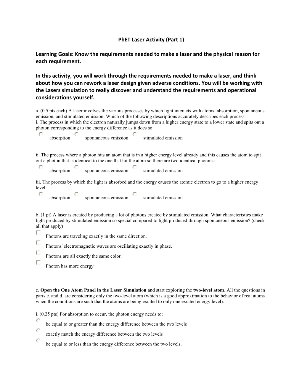 Phet Laser Activity (Part 1)