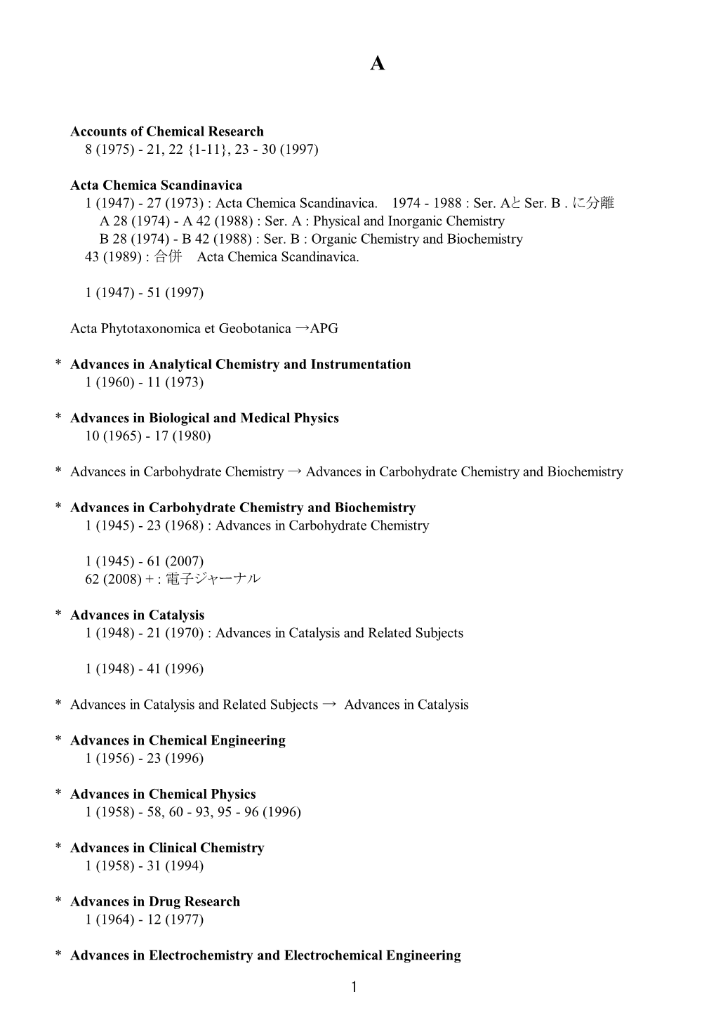 Accounts of Chemical Research 8 (1975) - 21, 22 {1-11}, 23 - 30 (1997)