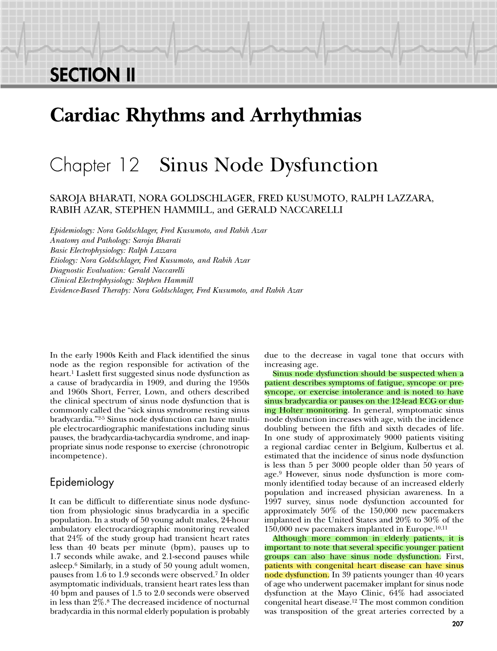 Cardiac Rhythms and Arrhythmias Chapter 12 Sinus Node Dysfunction