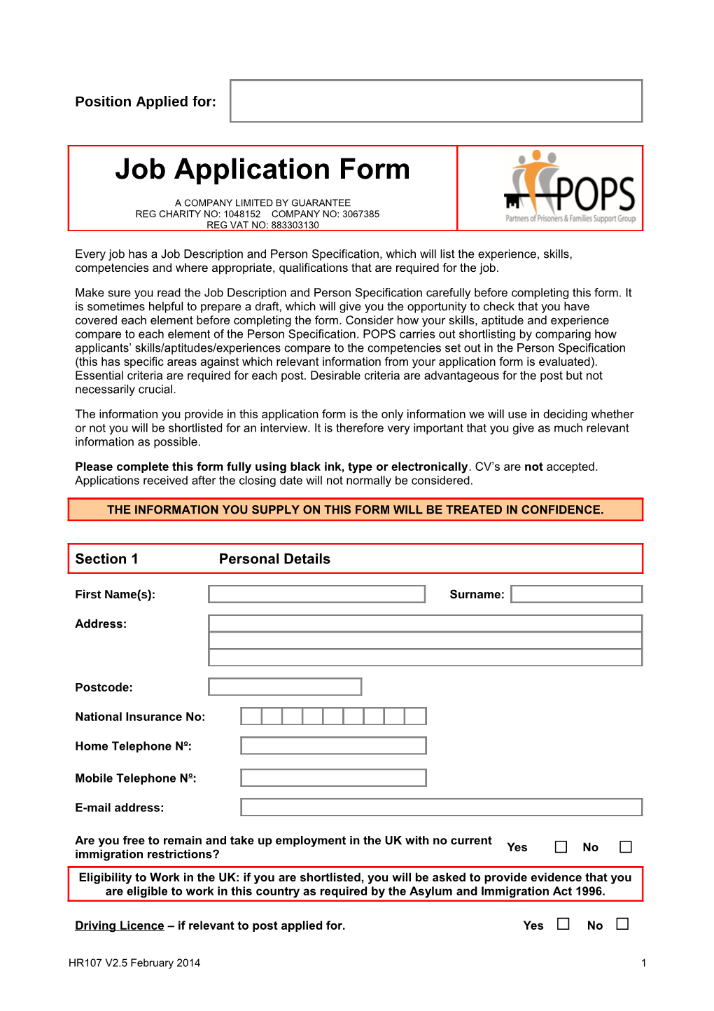 Job Application Form Template s8