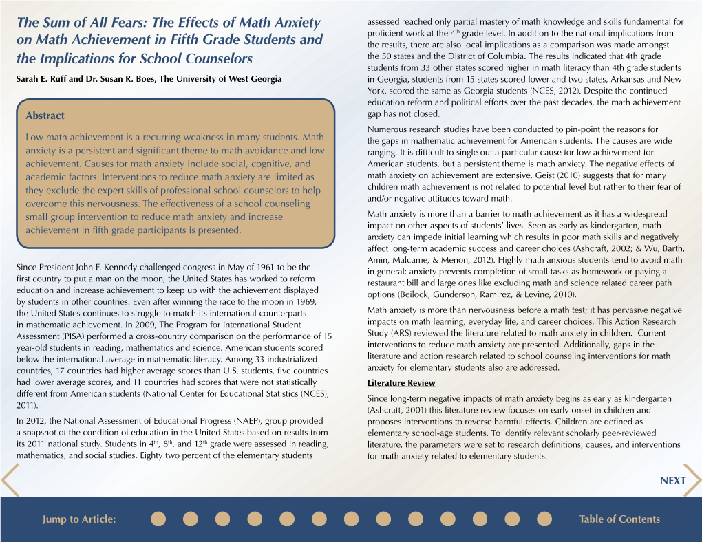 The Effects of Math Anxiety on Math Achievement in Fifth Grade