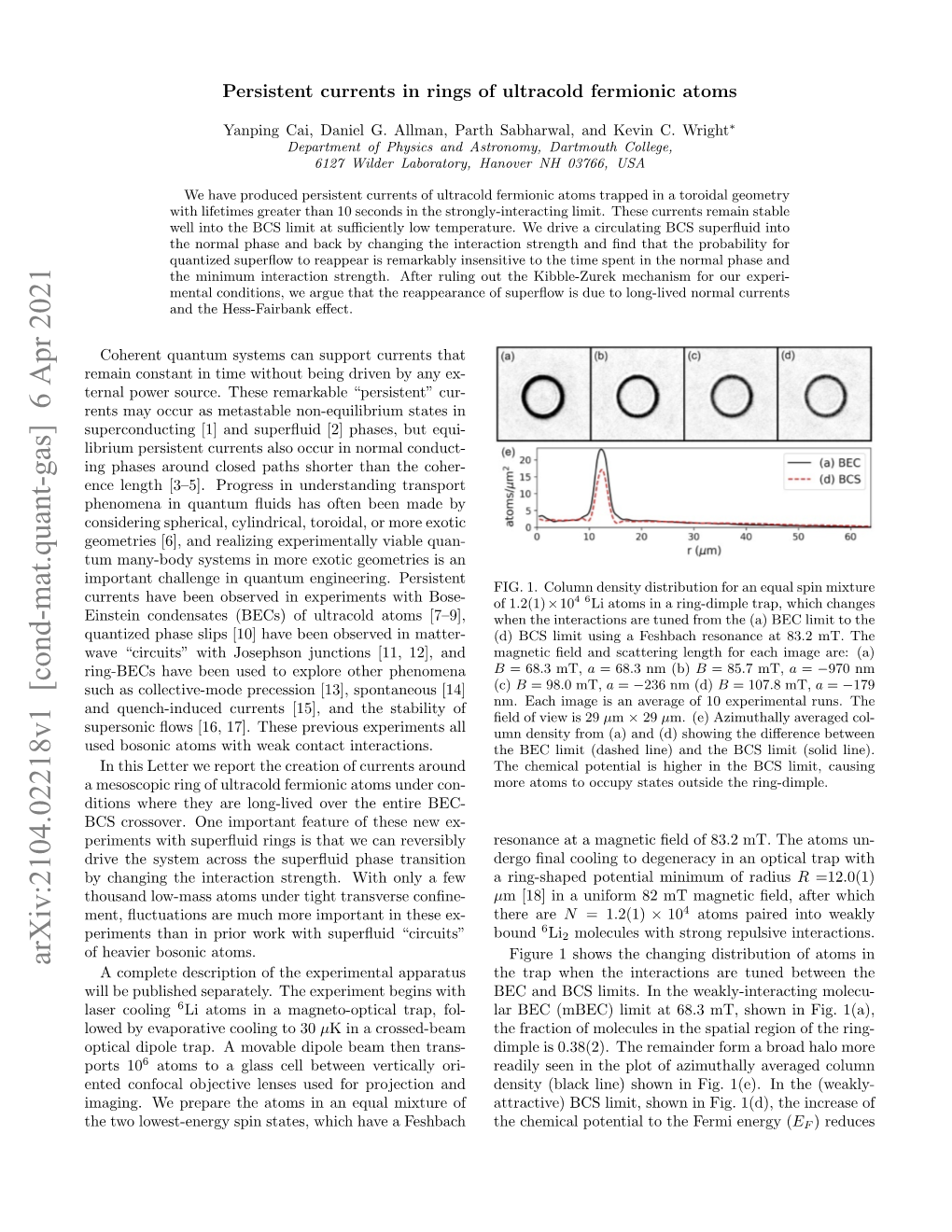 Arxiv:2104.02218V1 [Cond-Mat.Quant-Gas] 6 Apr 2021