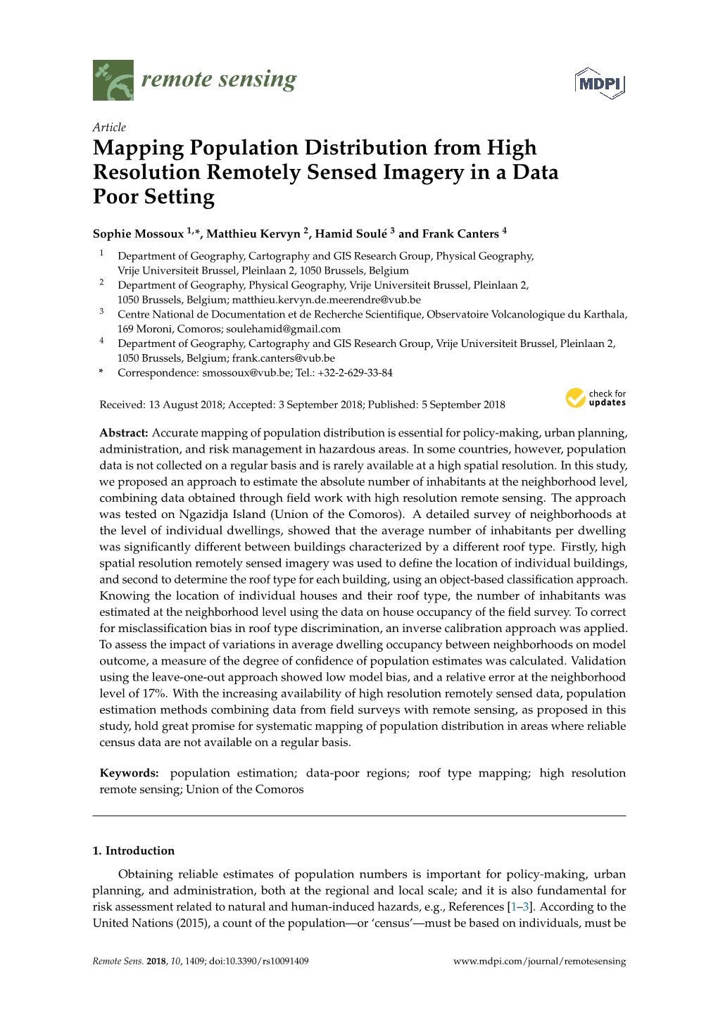 Mapping Population Distribution from High Resolution Remotely Sensed Imagery in a Data Poor Setting