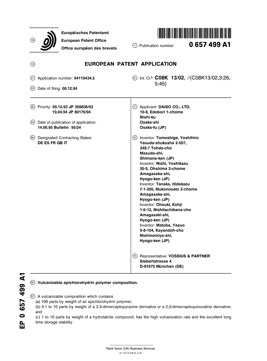 Vulcanizable Epichlorohydrin Polymer Composition